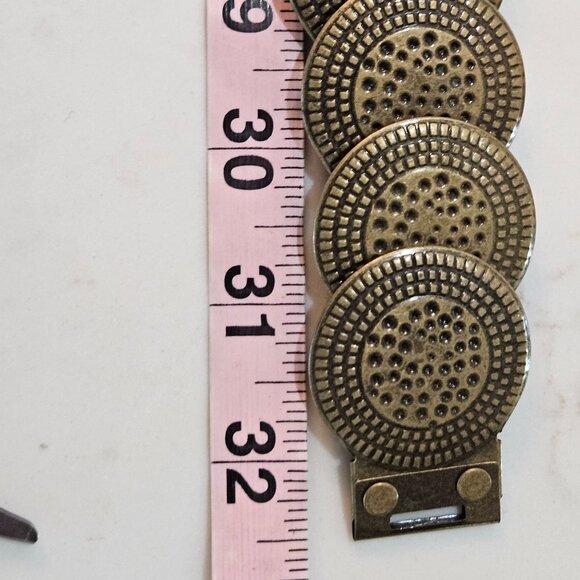 Vintage Brass Coin Stretch Belt Black Elastic Strap & Snap Closure 32 to 40" - Picture 7 of 9